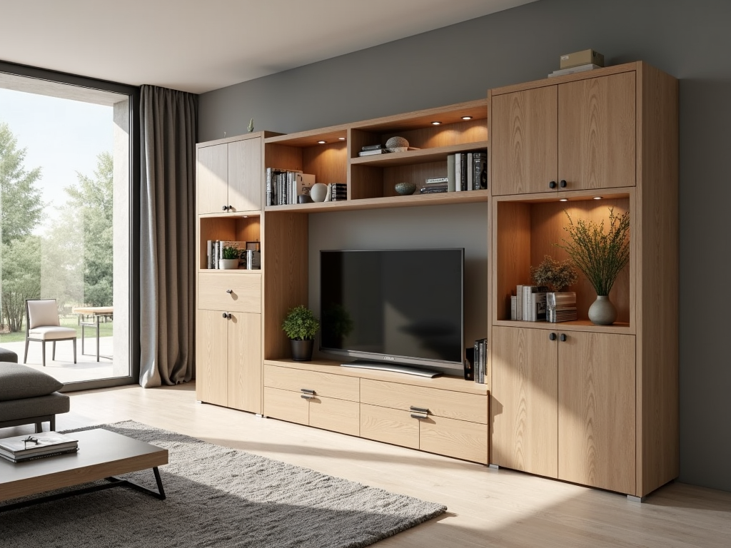 Modular eco-friendly cabinet system in a living room