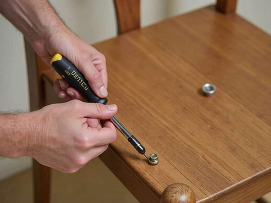 Person tightening screws on a chair