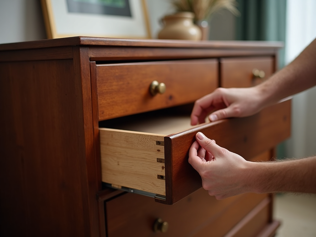 Lubricating a dresser drawer for smooth sliding.