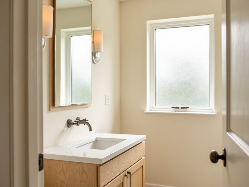 Small bathroom with mirror enhancing light
