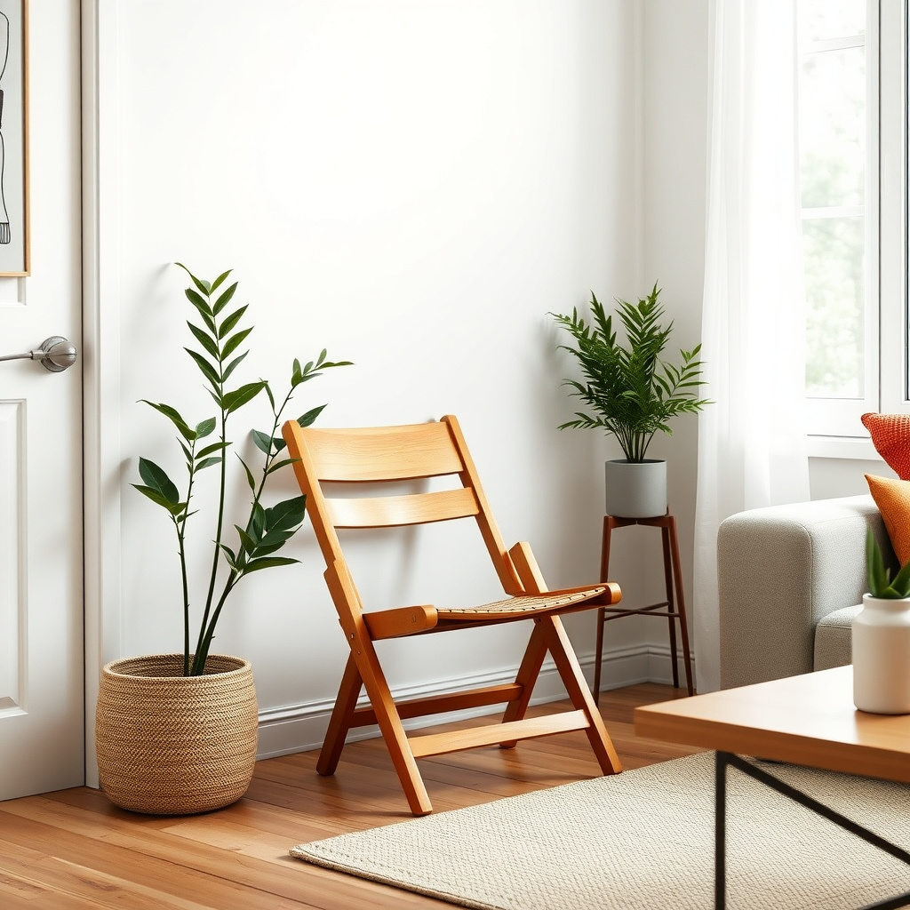 Sleek foldable chair in a minimalist compact living space