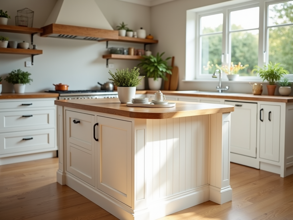 Kitchen island with wood and white finish