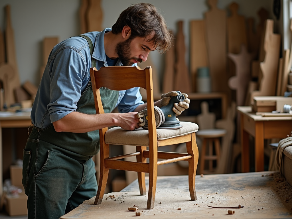 A furniture restorer at work in a workshop