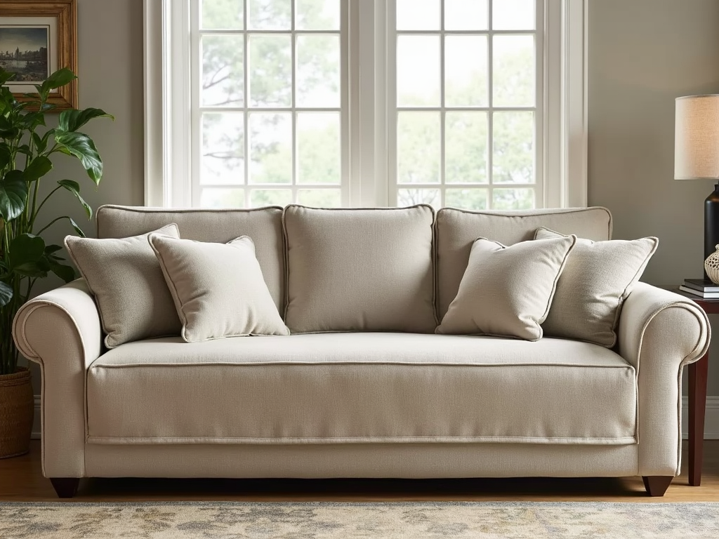 Living room with protected upholstered sofa