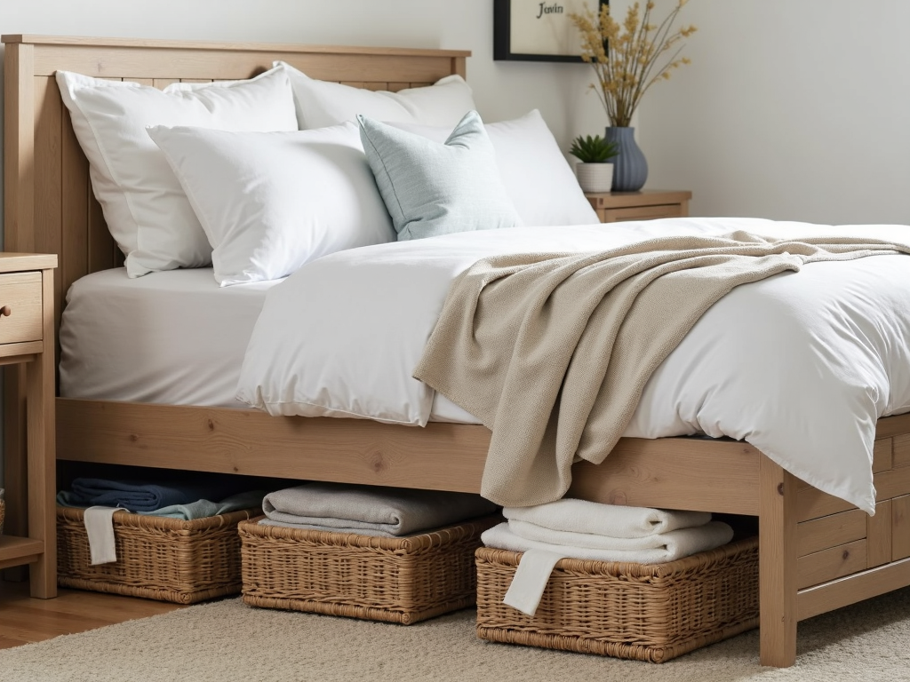 Bed with storage baskets