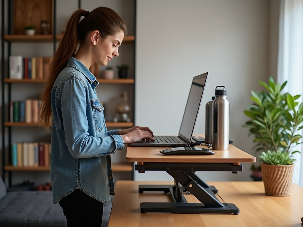 Adjusting a standing desk in a home office