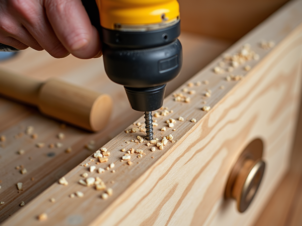 Using an electric screwdriver for dresser assembly