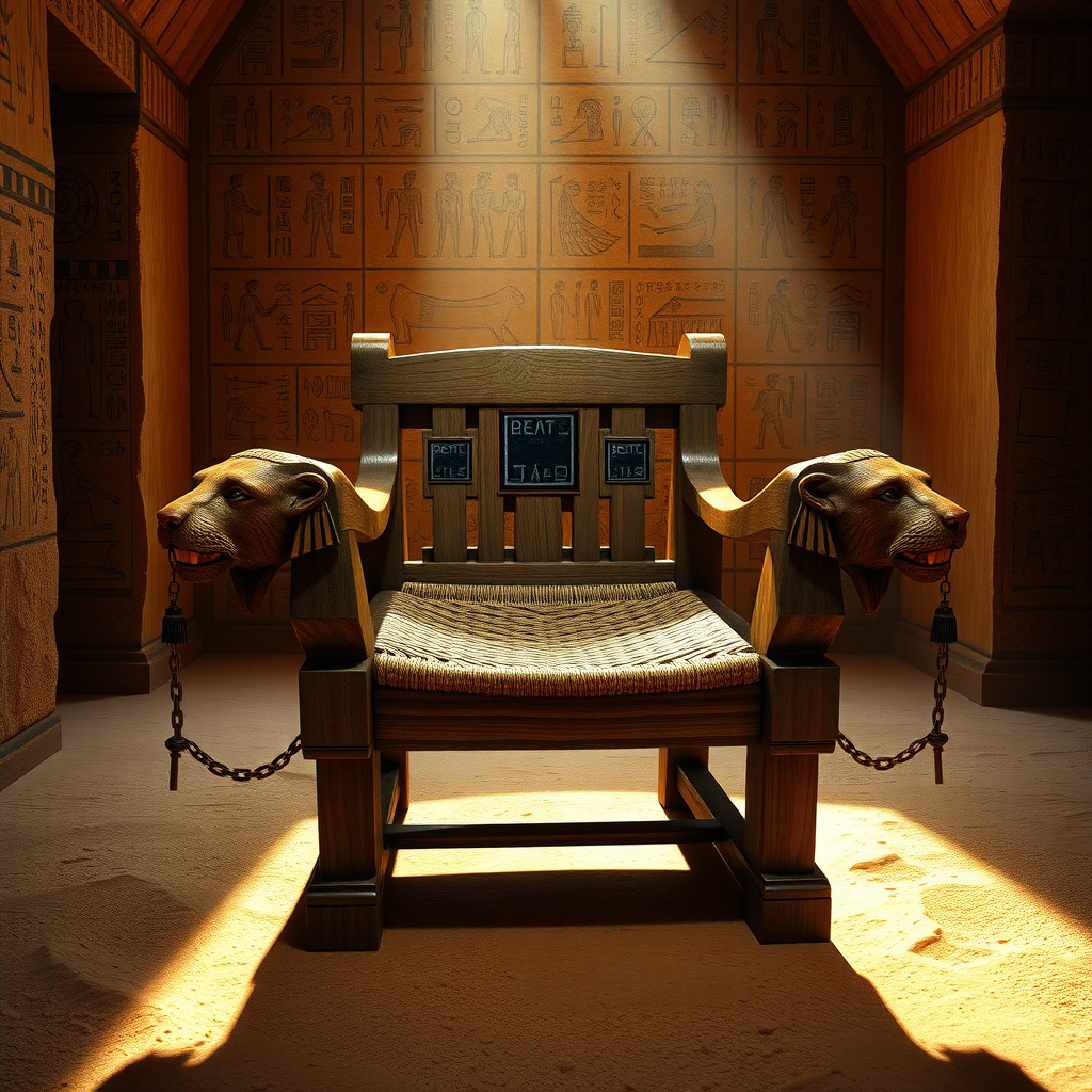 Ancient Egyptian throne-like chair showcasing early woodworking craftsmanship