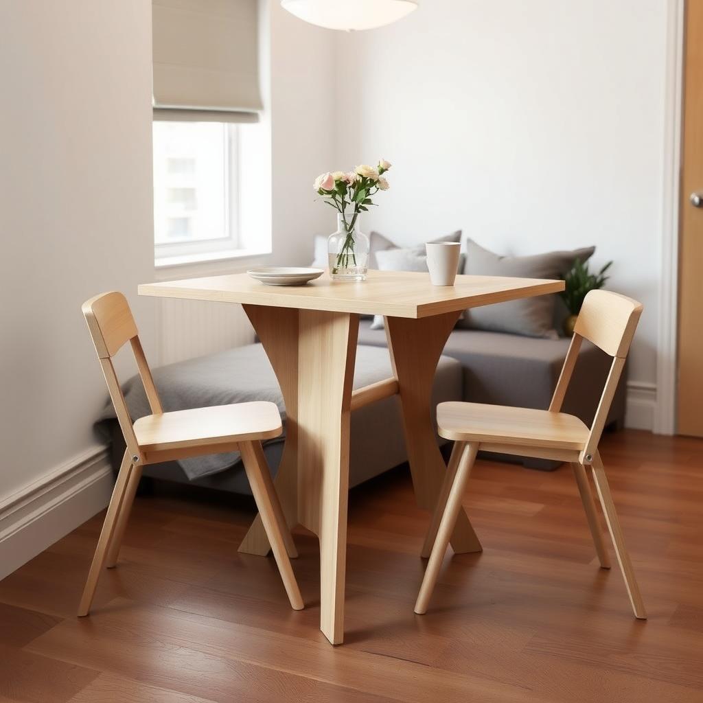 Modern foldable dining table in a small urban apartment