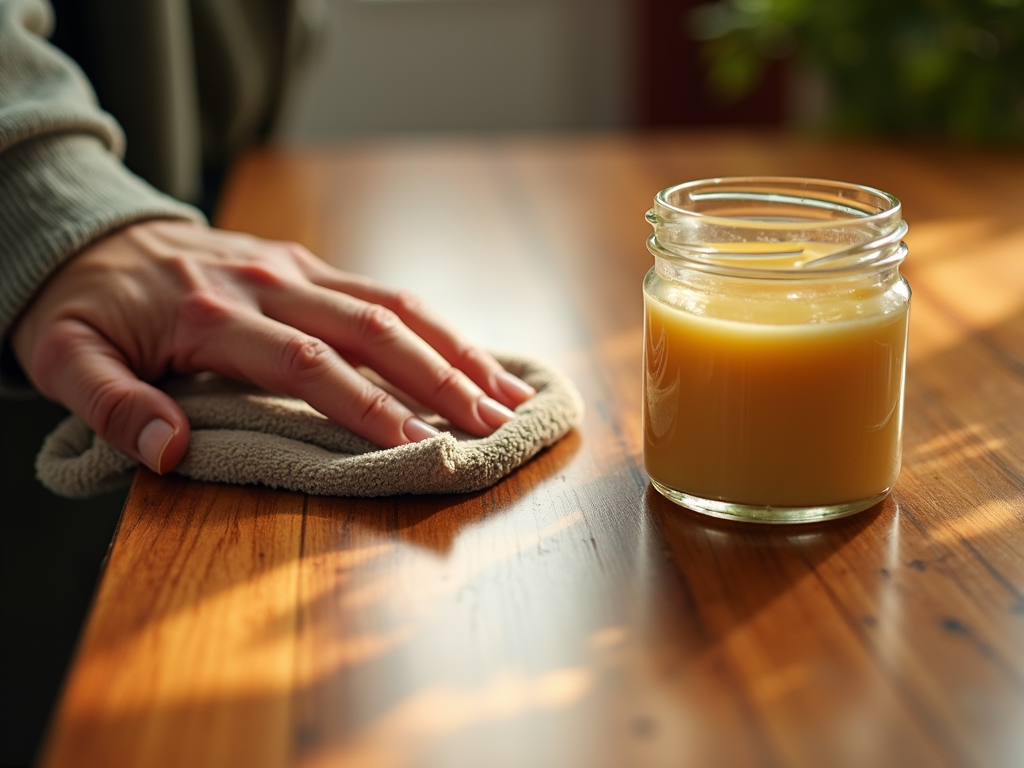Polishing a wooden table to enhance its shine