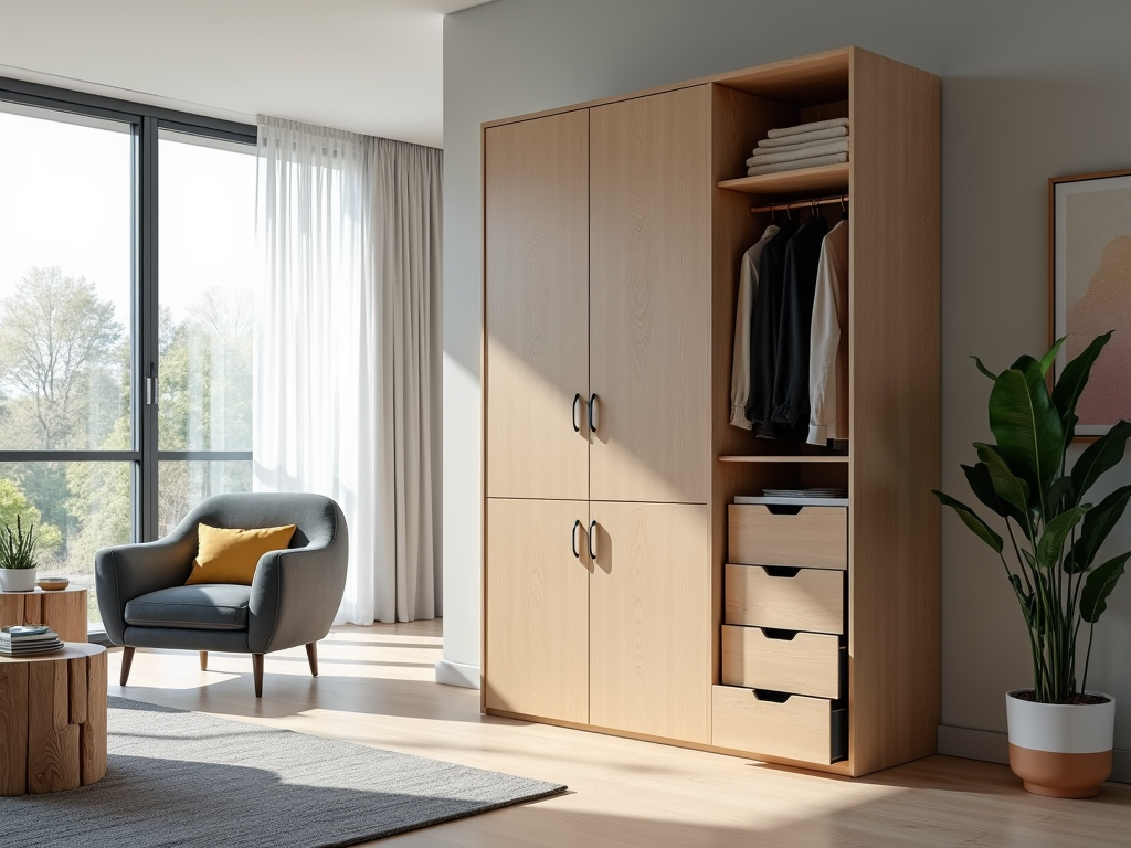 A contemporary armoire in a modern living space