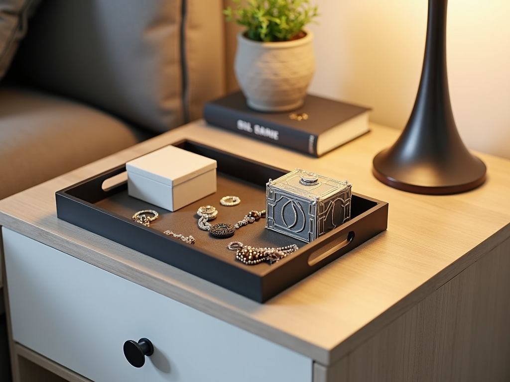 Nightstand with decorative storage elements