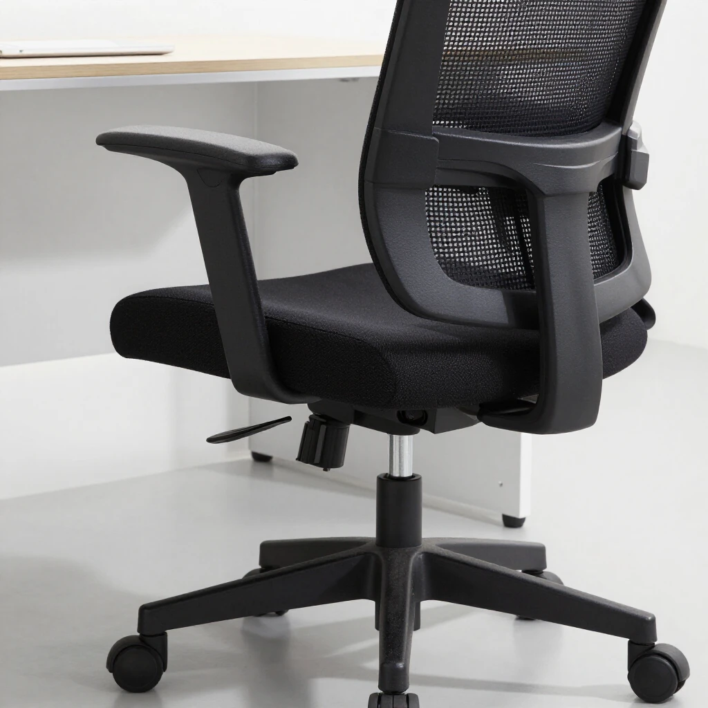 Detailed view of adjustable ergonomic office chair