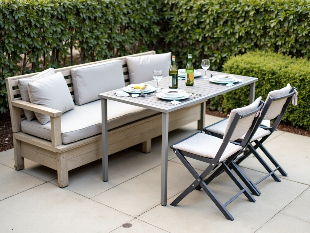 Patio with multifunctional furniture like a storage bench