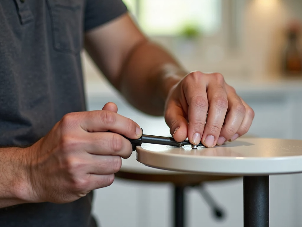 Tightening screws on a bar stool