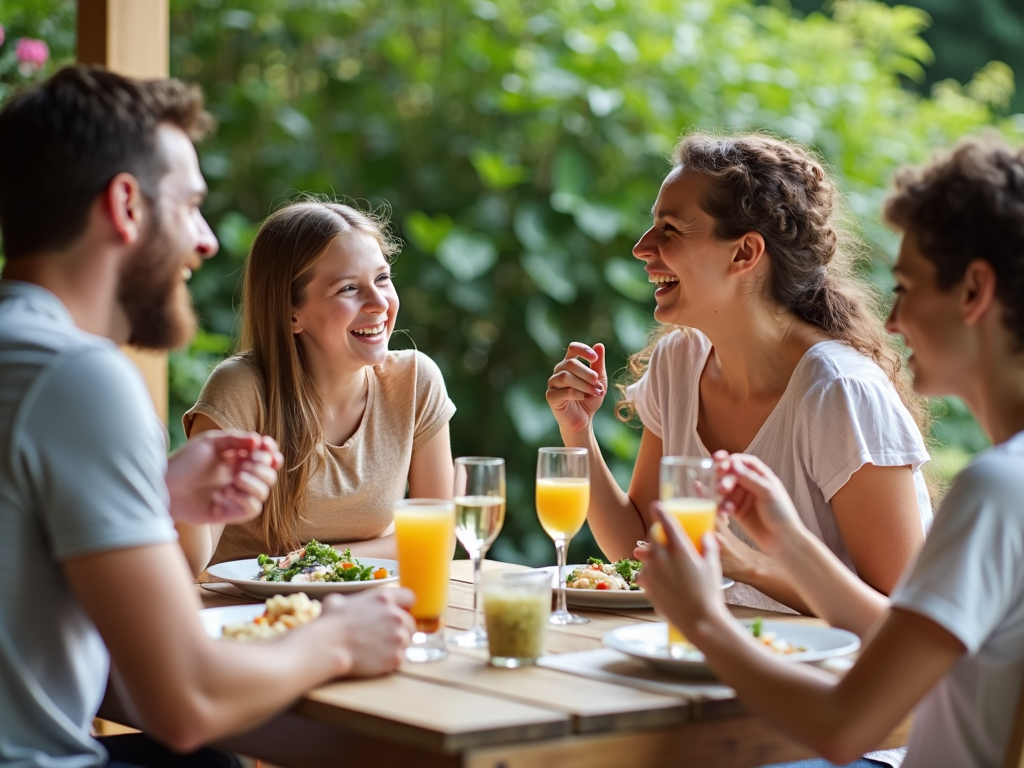Family enjoying sustainable patio furniture.