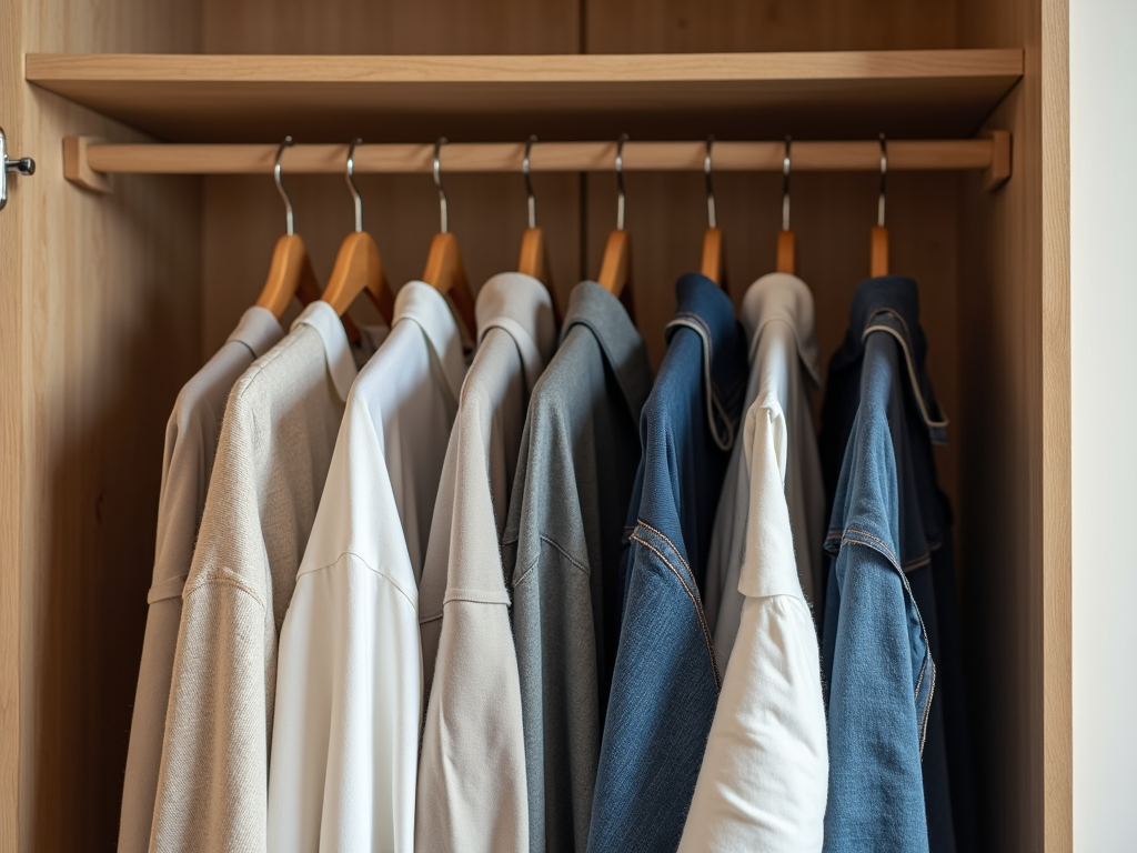 Hanging clothes organized in armoire