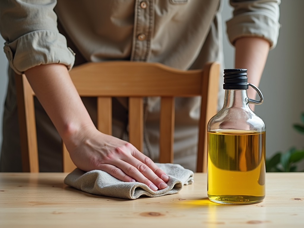 Polishing wooden furniture with a natural mix.