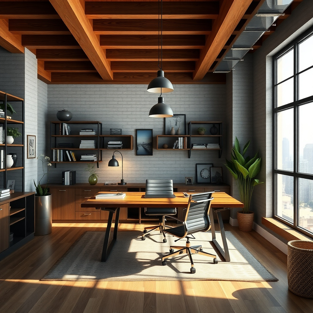Industrial chic home office with raw and functional design
