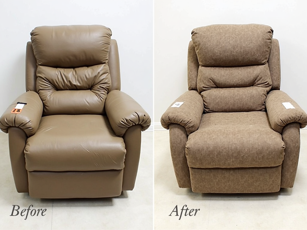 Before and after of a reupholstered recliner