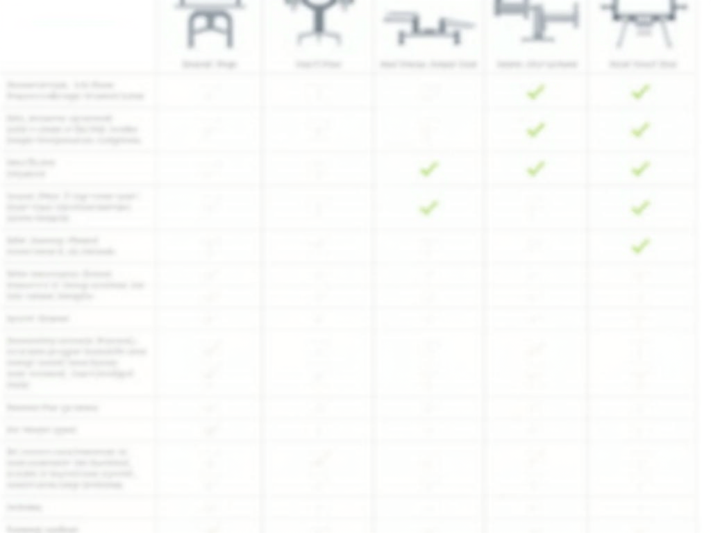 A table comparing various types of adjustable office furniture and their features.
