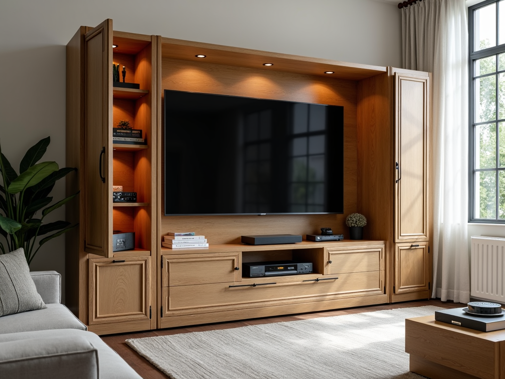 Armoire used as a TV unit in a living room