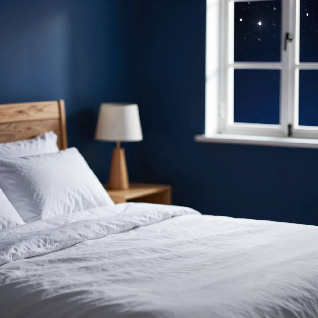 Navy blue bedroom designed for peaceful sleep