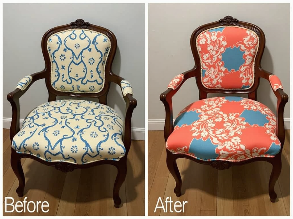 Transforming an old armchair with sustainable fabric.