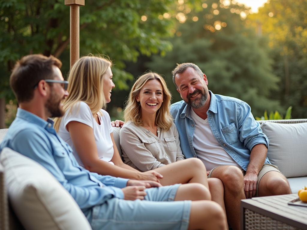Family enjoying outdoor sectional sofa