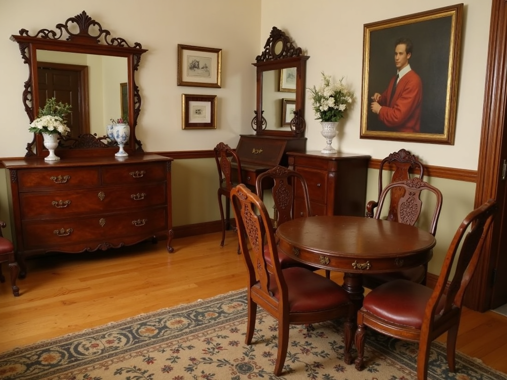 Room with restored antique furniture