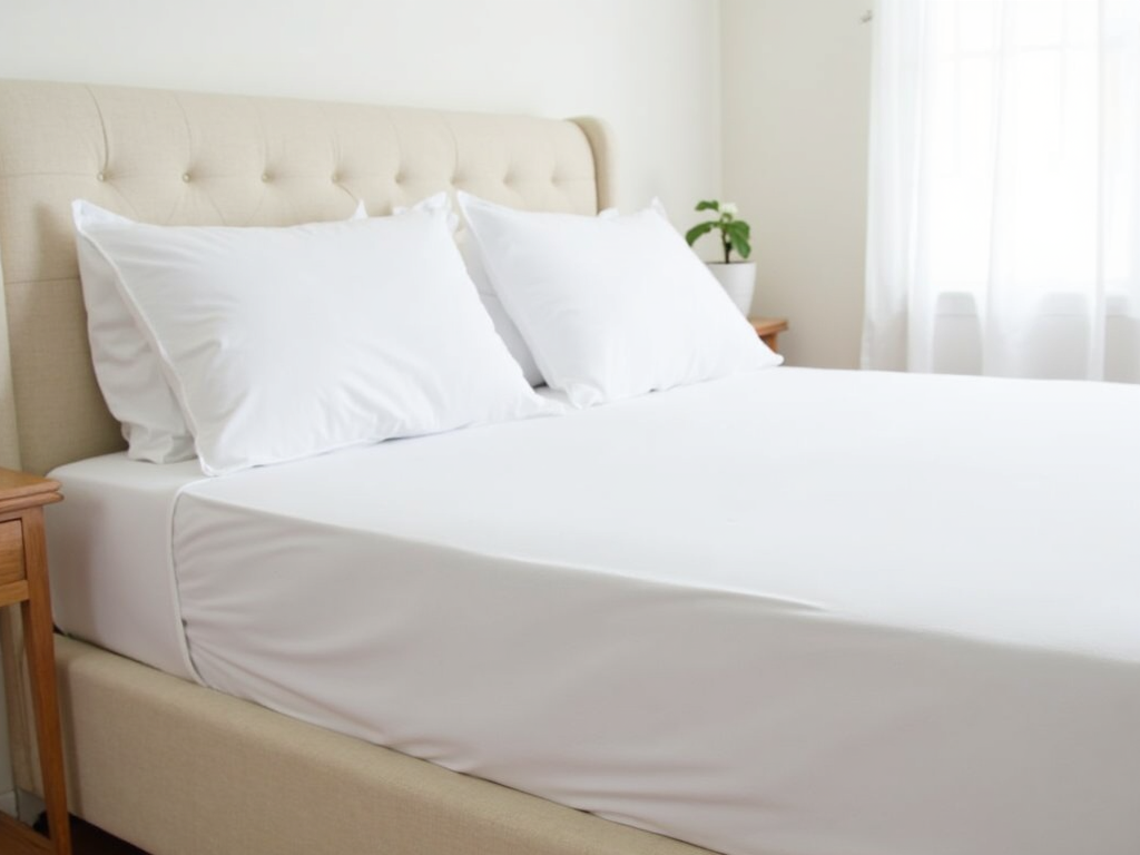 A well-maintained bed with a mattress protector