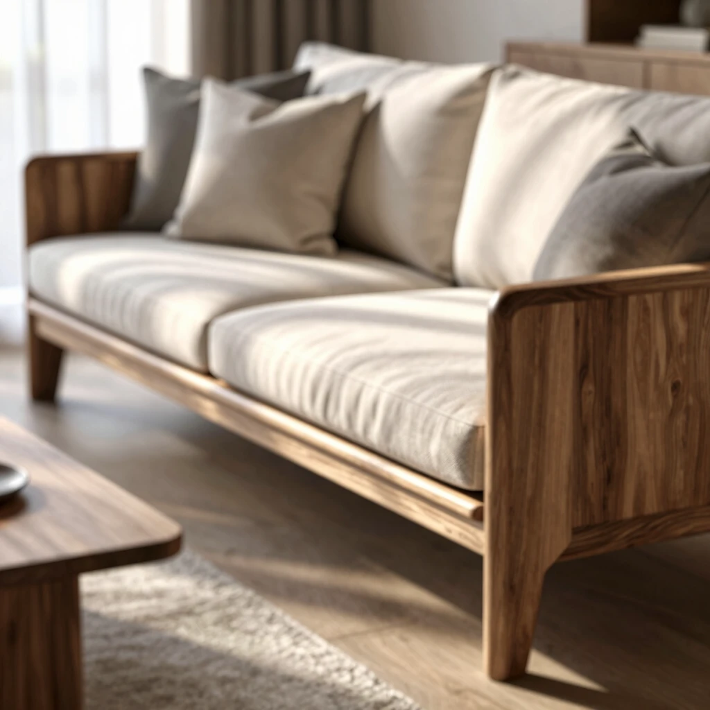 Stylish futon frame in sofa configuration enhancing a modern loft living area