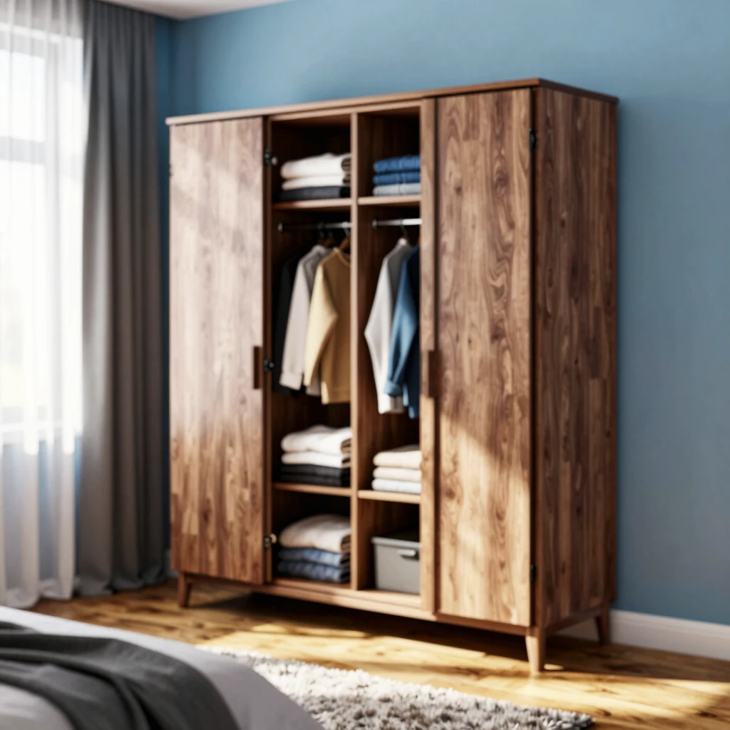 Cozy modern bedroom showcasing a stylish armoire