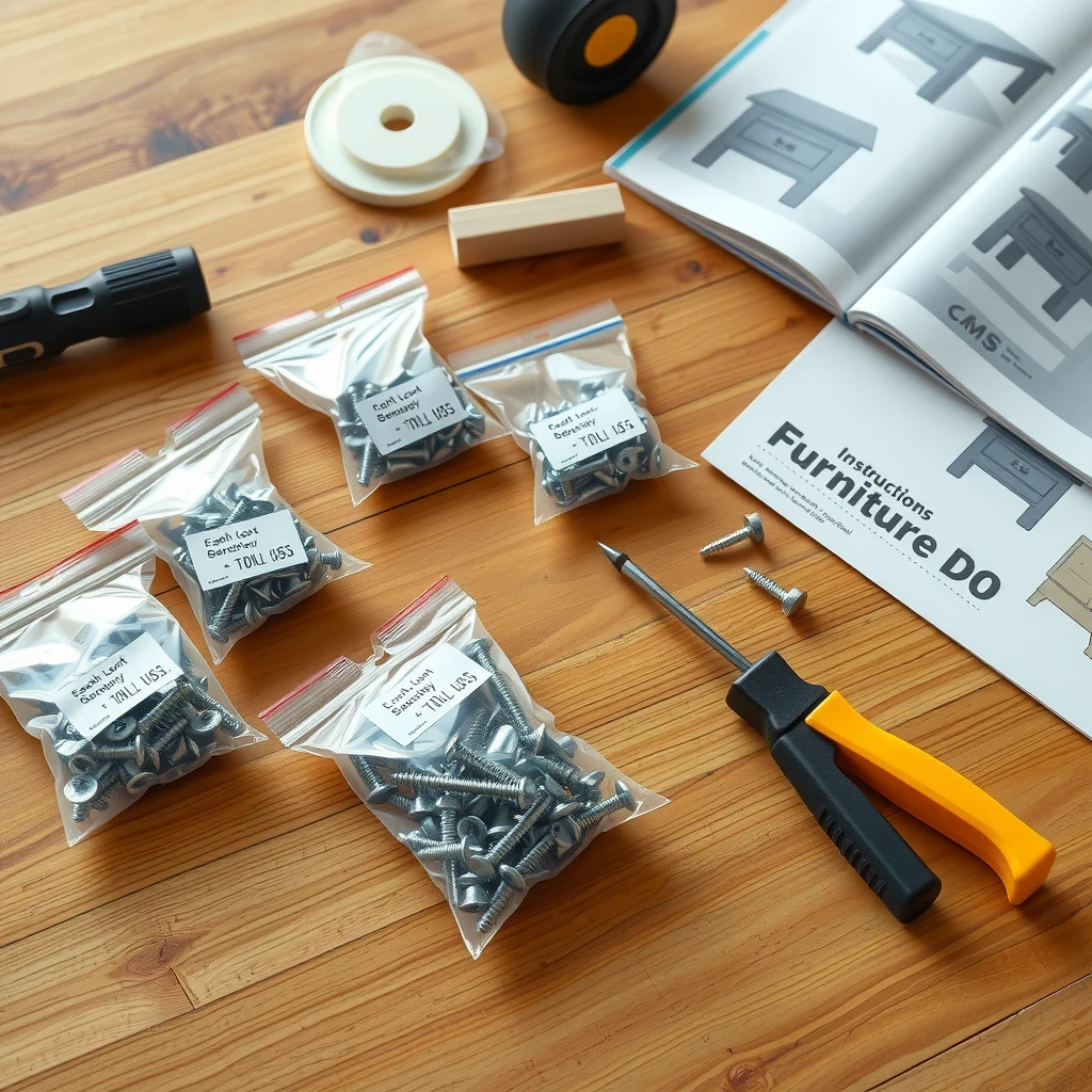 Organized tools and hardware for cabinet assembly
