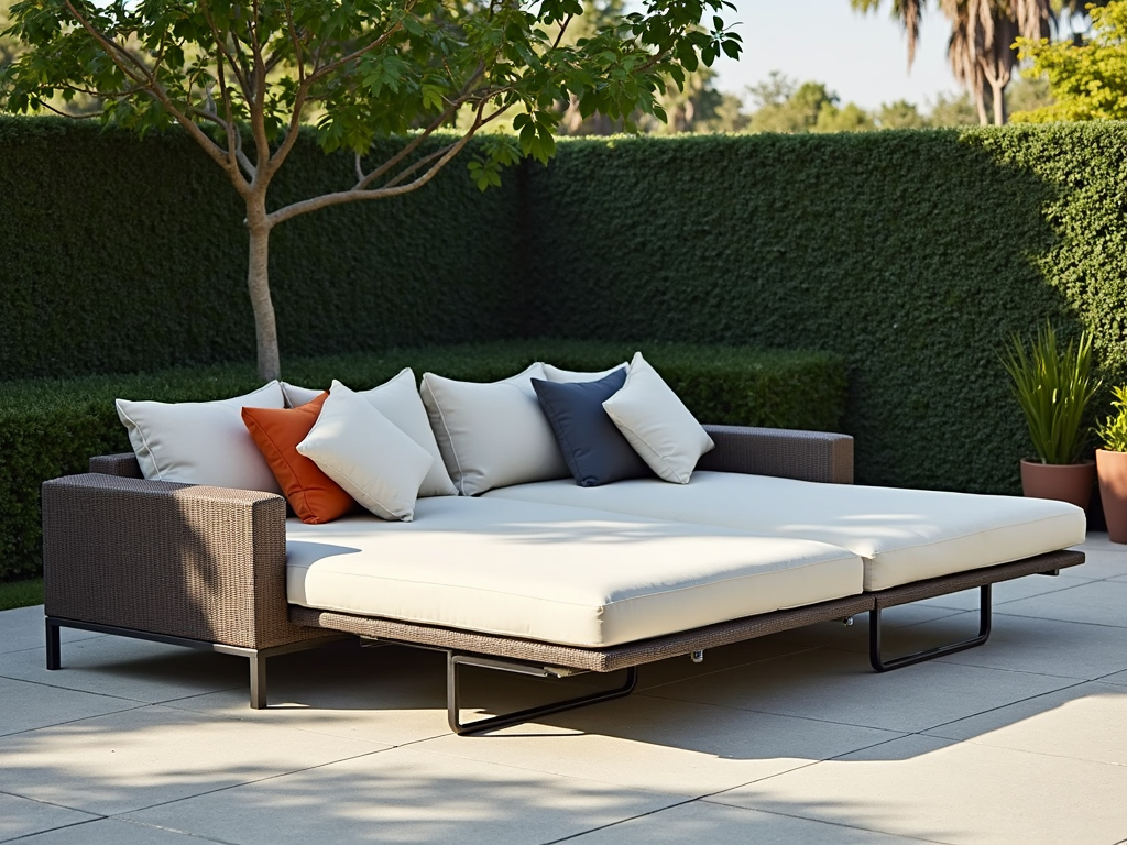 Convertible patio sofa in a cozy outdoor setting
