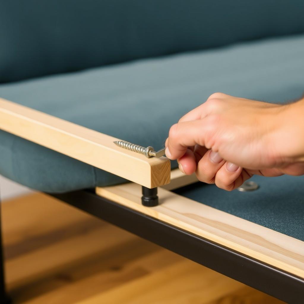 Tightening a screw on a futon frame.