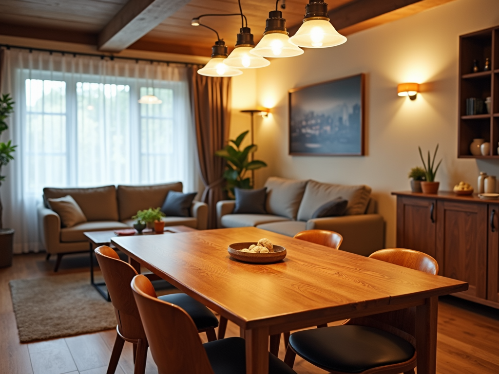 Well-maintained wooden furniture in a cozy living room.