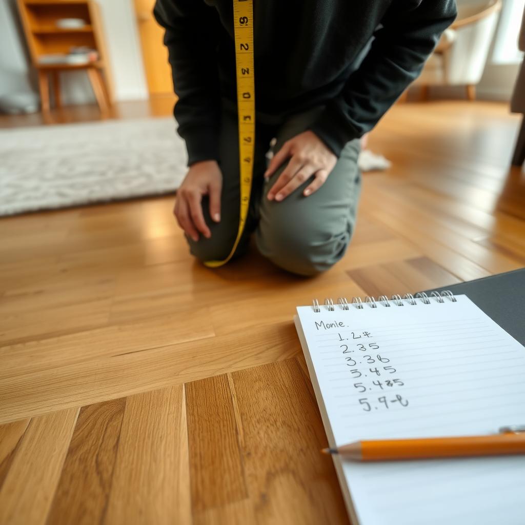 Measuring a living room for minimalist furniture placement.