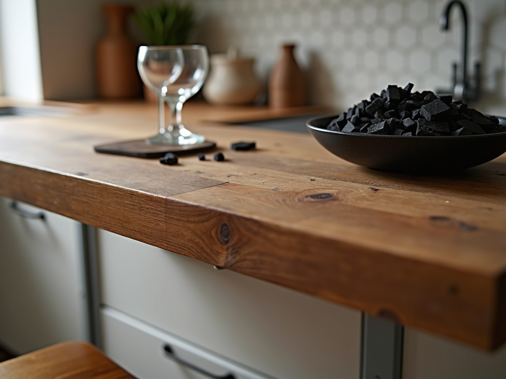 Bar stool in kitchen with coaster and charcoal