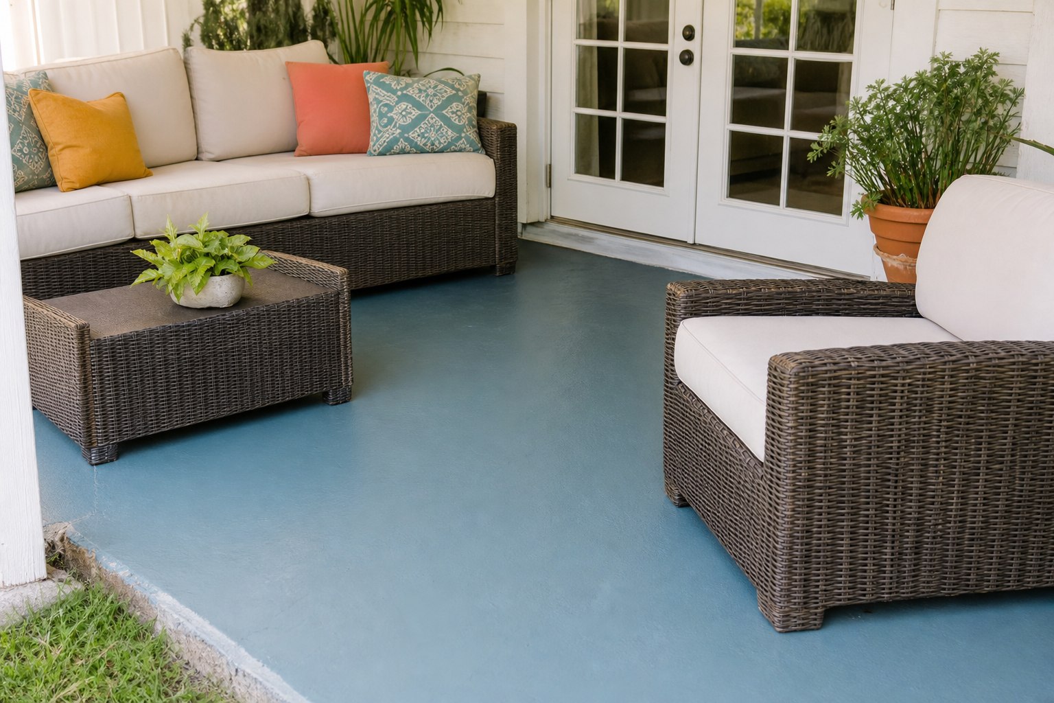 DIY Fixes for Worn-Out Outdoor Furniture showing painted patio floor upgrade