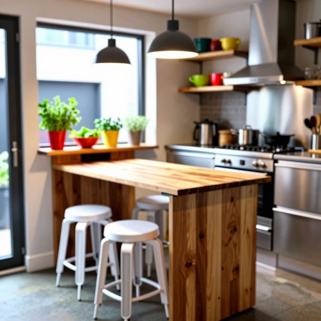 Foldable wall table creating a versatile dining area in a small kitchen