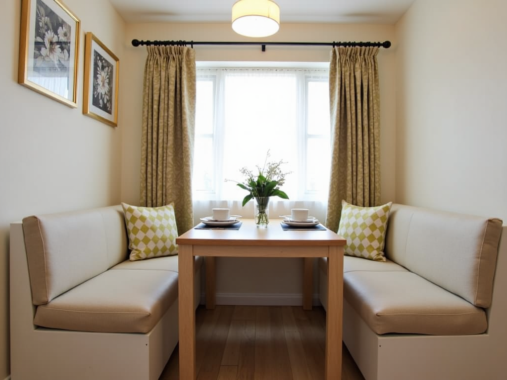 An expandable table in a dining nook, ready to adjust.
