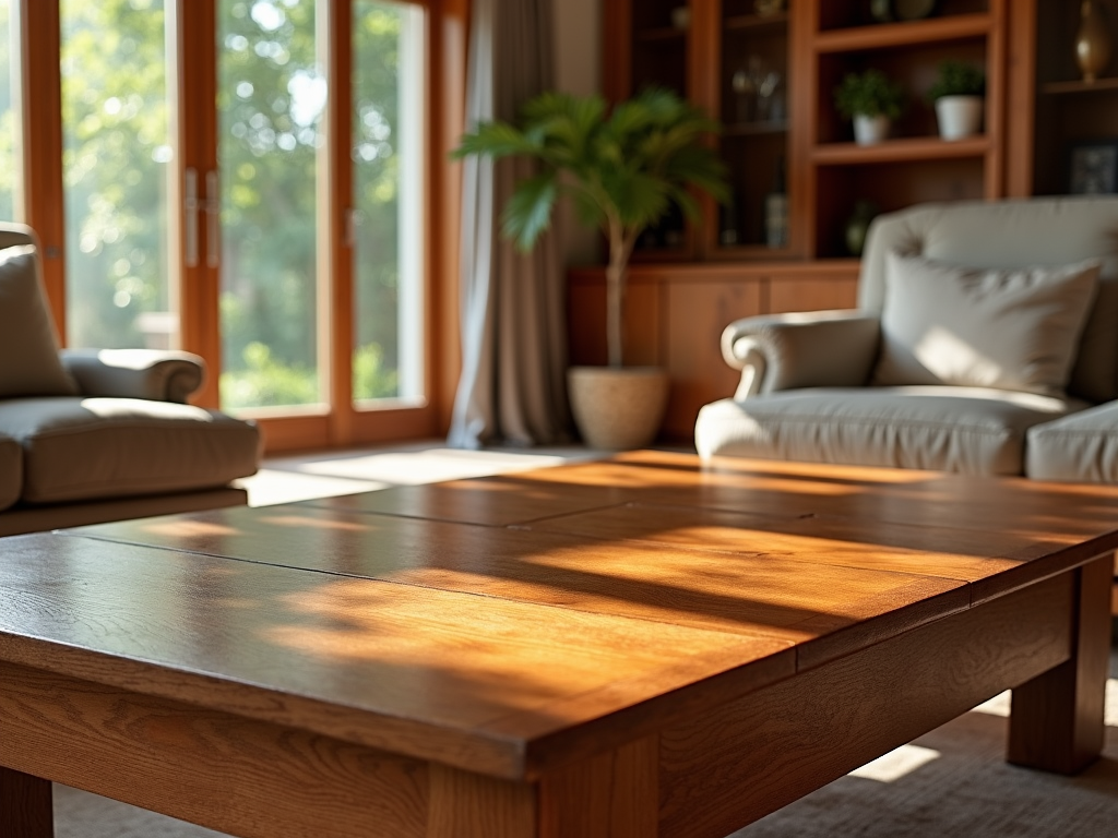 Living room with polished wooden furniture