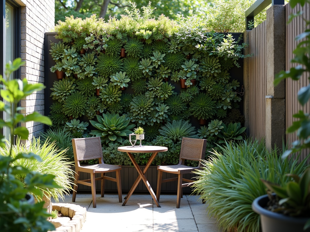 Terrace with vertical garden wall