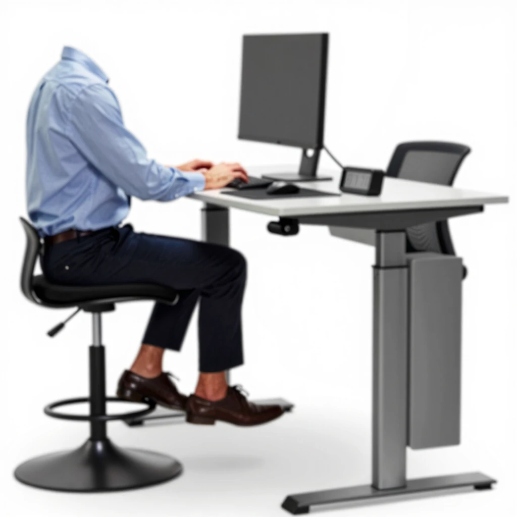 Person using a standing desk properly