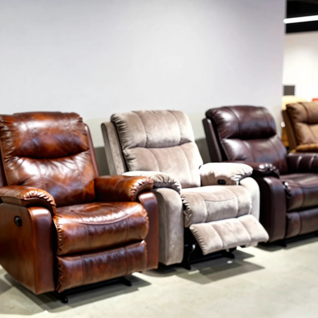 Variety of recliner types in a furniture showroom
