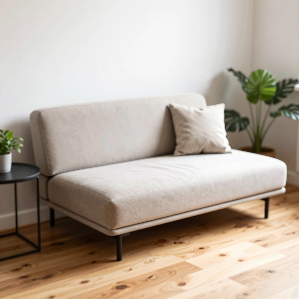 Stylish futon sofa in a small living room