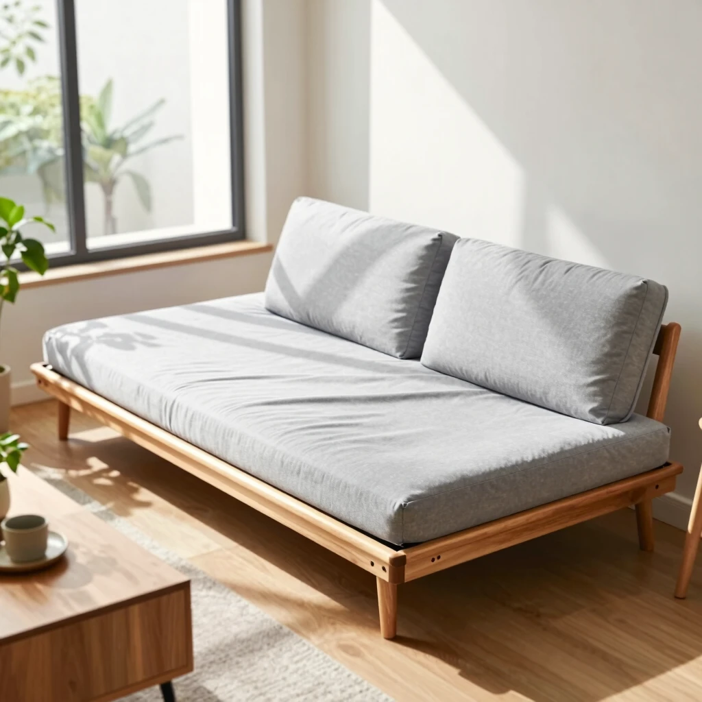 A well-maintained futon in a cozy living room
