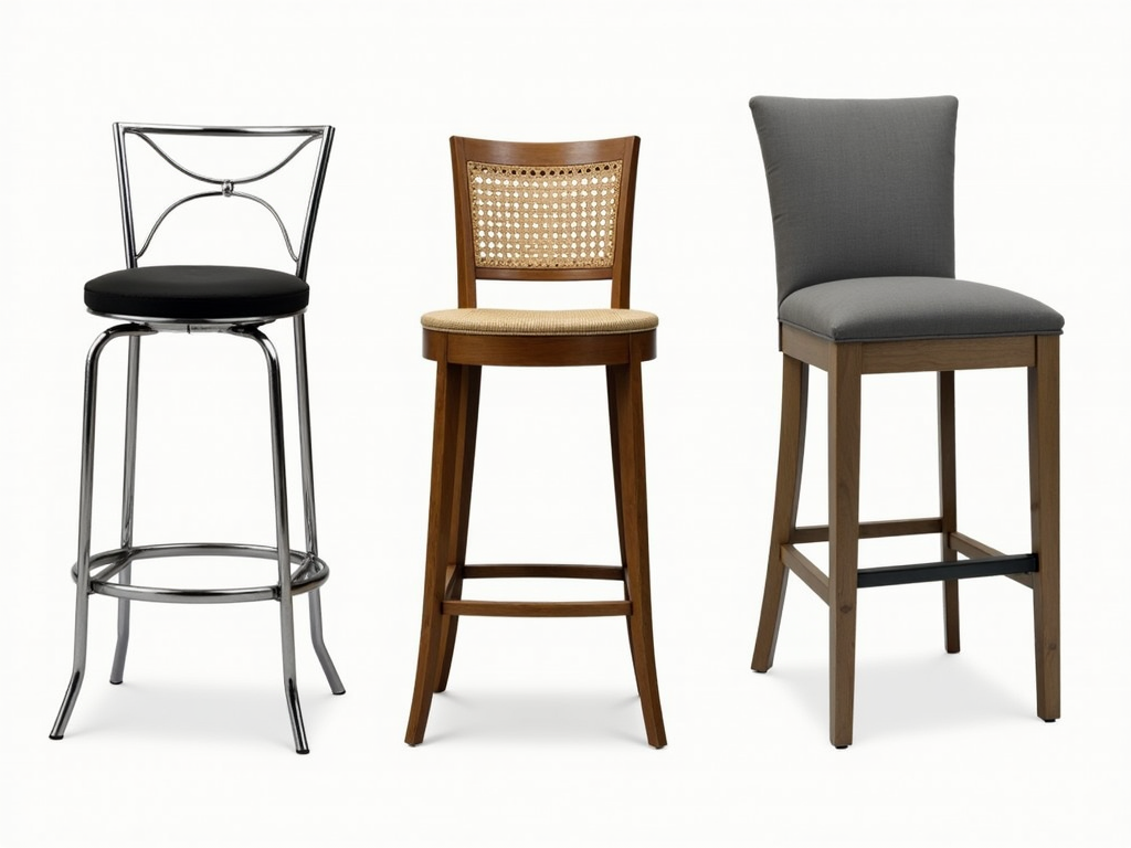 Comparison of metal, wooden, and upholstered bar stools.