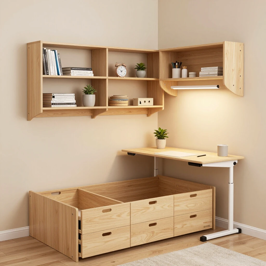 Organized small bedroom with storage solutions